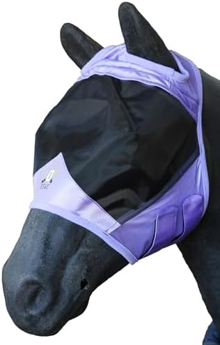 T TEKE Fine Mesh Horse Fly Mask w/No Ears, UV Blocking 3D Eye Visor with Extra Fleece Cushioned Forehead, Protection from Insect Pests