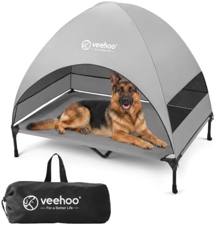 Veehoo Outdoor Dog Bed with Canopy, Cooling Elevated Dog Shade for Outside