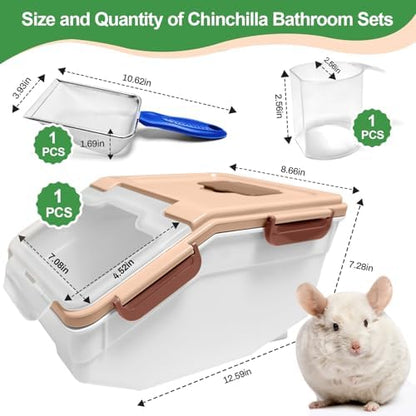 Large Chinchilla Sand Bath Container Kit Plastic Chinchillas Dust Bath House with Sand Cup and Sand Shovel Hamster Shower Room for Hedgehog Guinea Pig Squirrel and Other Small Animals（Pink）