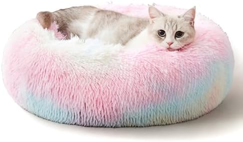 Western Home Calming Donut Cat Bed Small Dog Bed Washable,20" Rainbow