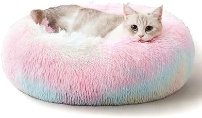 Western Home Calming Donut Cat Bed Small Dog Bed Washable,20" Rainbow