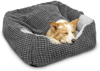 GASUR Dog Beds for Large Medium Small Dogs, Rectangle Cave Hooded Blanket Puppy Bed, Luxury Anti-Anxiety Orthopedic Cat Beds for Indoor Cats, Warmth and Machine Washable (35 inches, Grey)