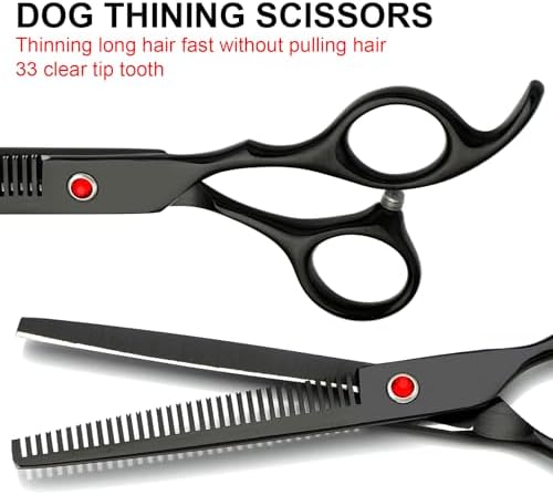 Dog Grooming Scissors Kit, Premium Stainless Steel Dog Shears with Curved Shears, Sharp Durable for Dogs Cats+Black 4 Piece