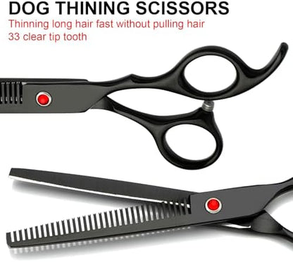 Dog Grooming Scissors Kit, Premium Stainless Steel Dog Shears with Curved Shears, Sharp Durable for Dogs Cats+Black 4 Piece