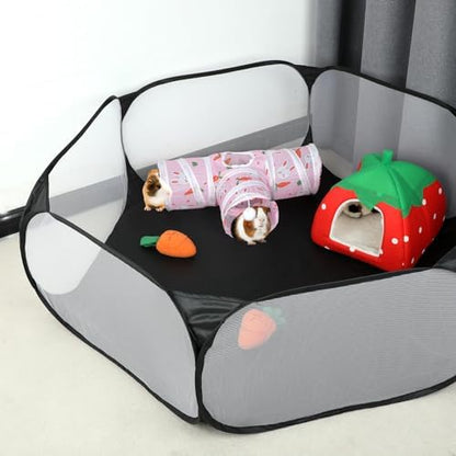 Rypet Guinea Pig Tunnel Hideout 3-Way Collapsible Pet Tubes, Carrot Pink