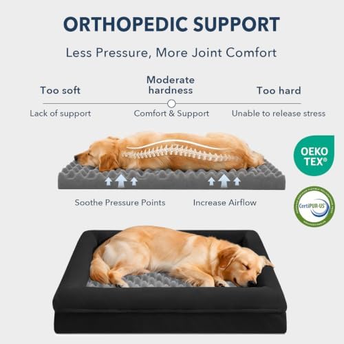 Jumbo Waterproof Dog Bed for Extra Large Size Dogs with Bolster