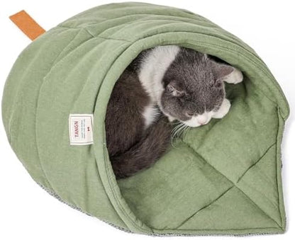 Cat Sleeping Bag Cave Bed with Non-Slip Bottom (Green with Support)