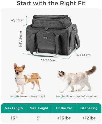 Pet Carrier Airline Approved 18x13x9.5 in, Soft-Sided Top-Expandable, Black