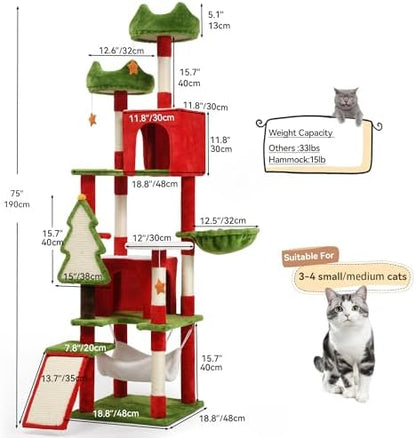 DWVO 75in Christmas Cat Tree Tower