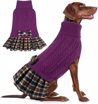 KYEESE Dog Sweater Dress for Medium Large Dogs Turtleneck Thick Knit