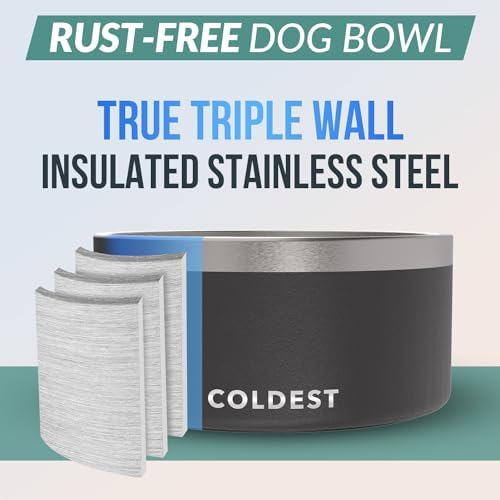Coldest Dog Bowl - Anti Rust Metal, Non Slip, 3 Layers Insulated Stainless Steel Dog Bowls - Spill Proof & Heavy Duty - Water Bowl for Dogs, Cats & Pets, Dish Washer Safe (200 oz, Stealth Black)