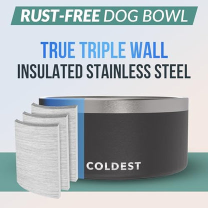 Coldest Dog Bowl - Anti Rust Metal, Non Slip, 3 Layers Insulated Stainless Steel Dog Bowls - Spill Proof & Heavy Duty - Water Bowl for Dogs, Cats & Pets, Dish Washer Safe (200 oz, Stealth Black)