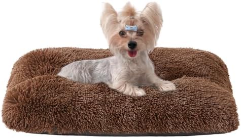 EHEYCIGA Fluffy Dog Crate Bed for Small Dogs, Plush Crate Pad, Coffee