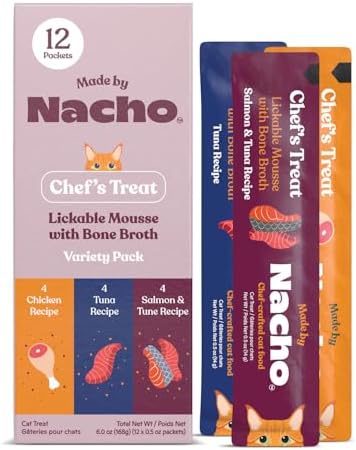 Made by Nacho Lickable Cat Treats Mousse Tubes 12 Count with Bone Broth Variety Pack (.5 oz) No Grains, Corn, Wheat or Soy