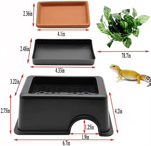 Hamiledyi Reptile Hide Box Gecko Hideout Cave with Sink Humidifier Lizards Hideaway Hut Flexible Leaves Pet Habitat Decor for Snakes Leopard Spiders Turtles Amphibians