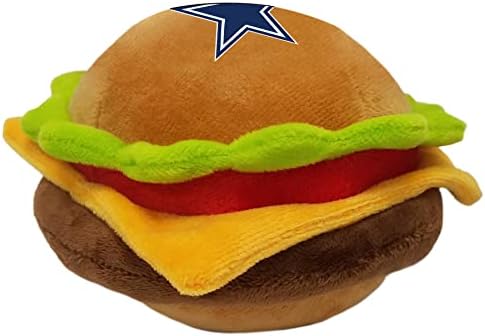 Pets First NFL Dallas Cowboys Stadium Cheese Burger Plush Dog & Cat Squeak Toy with Beautiful Team Name & Logo