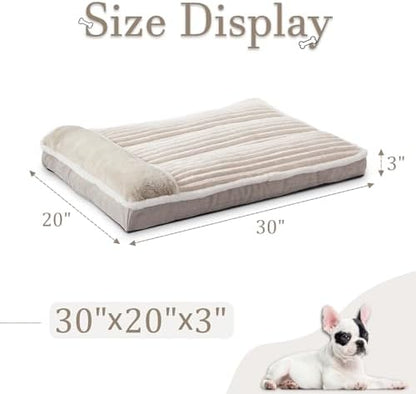 Dog Bed for Large Dogs, Dog Mattress with Pillow for Crate Kennel, Sofa pet Bed, Super Soft pet Bed for Medium, Jumbo, Small Dogs Breeds (Beige, Medium:(30”x20 x3