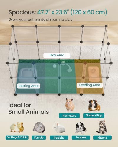 SONGMICS Clear Pet Playpen, Modular Plastic Enclosure
