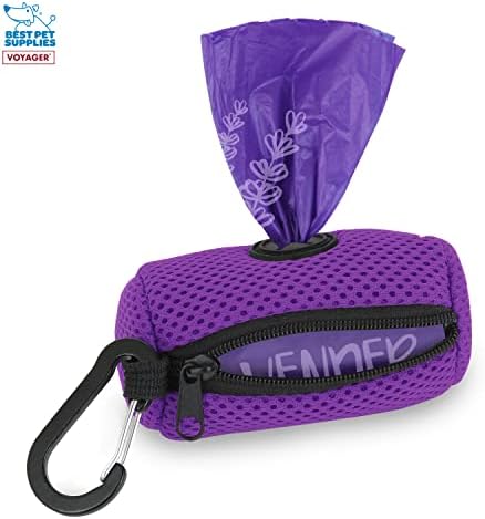 Best Pet Supplies Dog Poop Bag Holder Leash Attachment with Reusable Dispenser for Travel, Walking, Park, and Outdoor Use, Durable with Clip-On - Purple, Mesh Dispenser w/15 Bags
