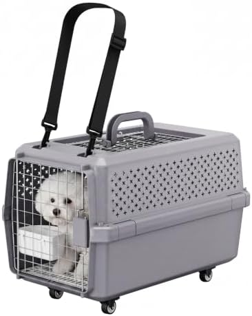 RIZZARI Hard-Sided Elevated Carrier: Rolling Pet Crate Ventilated 25 lbs