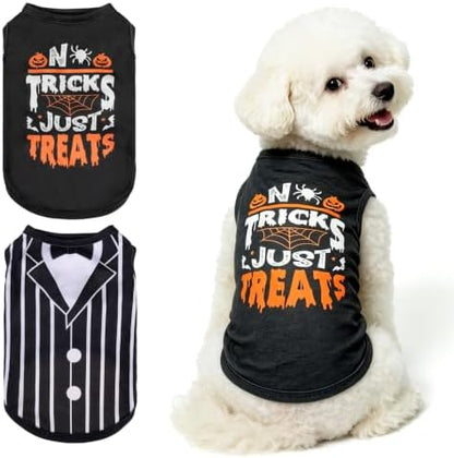 BINGPET 2PCS Dog Halloween Costume, Soft Cotton Puppy Shirt, Trick or Treat