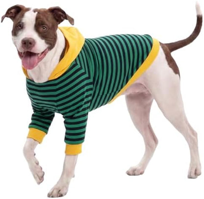 LovinPet Large Dog Pajamas, Dog Bodysuit, Cotton Green Stripe Print, M