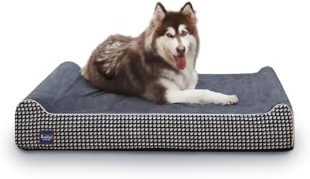 Laifug Orthopedic Dog Beds for Large Dogs,7" Memory Foam Dog Beds,Durable Water Proof Liner Removable and Washable, Nonskid Bottom, Black and White Plaid 50"x36"x10"