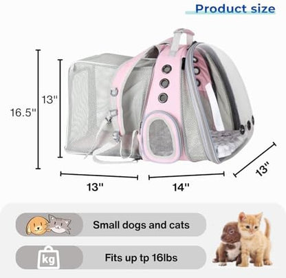 Lollimeow Expandable Cat Backpack Carrier for Large Cats & Small Dogs - Airline Approved Pet Bubble Backpack with Dual-Side Expansion, Perfect for Travel, Hiking & Outdoor Adventures, Up to 16lbs