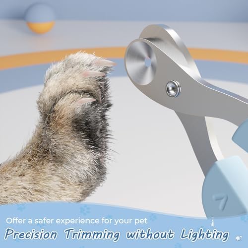Cat Nail Clipper, Cat Nail Trimmer with Positioning Round Hole, Sharp Non-Slip Handle Cat Claw Clipper, Safe Indoor Cat Nail Clipper, Pet Nail Clipper for Cats, Puppies and More Animals - Blue