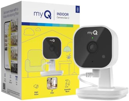 myQ Indoor Plug-in Security Camera Gen 2 – 2K Smart Wi-Fi Camera with Night Vision, Baby and Pet Monitor, Motion Detection and Alerts, 2-Way Audio & App Control