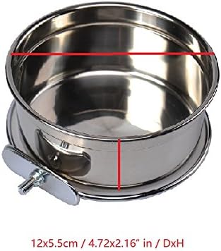 Pet Dog Stainless Steel Coop Cups with Clamp Holder - Detached Dog Cat Cage Kennel Hanging Bowl,Metal Food Water Feeder for Small Animal Ferret Rabbit (Medium)