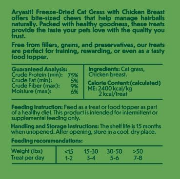 Arya Sit! Freeze-Dried Cat Grass with Chicken Bites – Natural Hairball Control · Supports Digestive Health · High Protein · No Artificial Ingredients