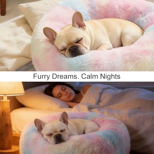 Dog Calming Beds for Medium Large Dogs Round Donut Washable Anxiety Dog Bed