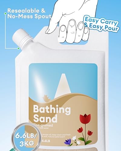 BUCATSTATE Hamster Sand, No-Dust 6.6LB Chinchilla Dust Bath with Pour Spout, 100% Natural Desert Bathing Sand for Syrian Hamster Gerbil Rat Mice Small Animals (Flower Smell)