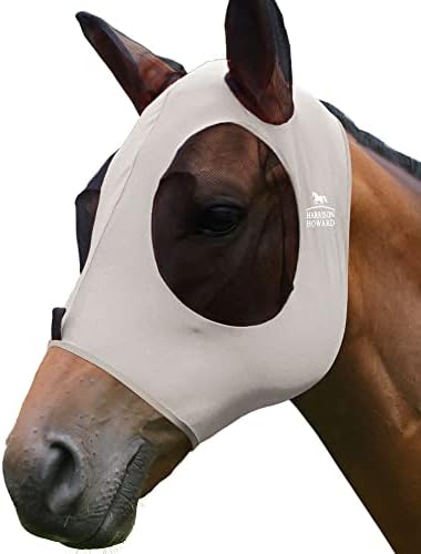 Harrison Howard Super Comfort Stretchy Fly Mask Large Eye Space with UV Protection Soft on Skin with Breathability Gentle Grey L Full Size