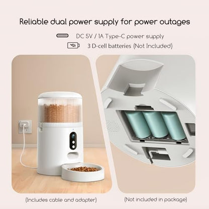 Automatic Cat Feeder with Camera, 3MP HD Video & Night Vision, 5G/2.4G WiFi Smart Pet Feeder with APP Control, 2-Way Audio, Motion Alerts, Low Food Sensor, Timed Cat Feeder for Cats & Dogs, 4L