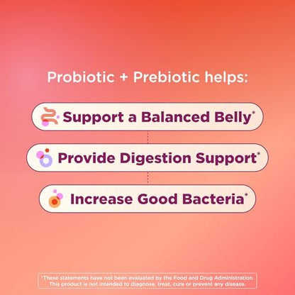 OLLY Probiotic + Prebiotic Gummy, 500 million CFUs, Peachy Peach - 60 Count