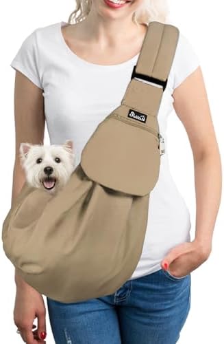 SlowTon Dog Carrier Sling - Thick Padded Shoulder Strap Adjustable, Brown M