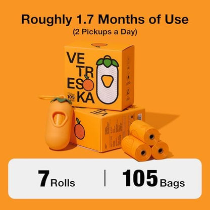 VETRESKA Dog Poop Bag Dispenser with Citrus Scented Waste Bags, 105 Counts