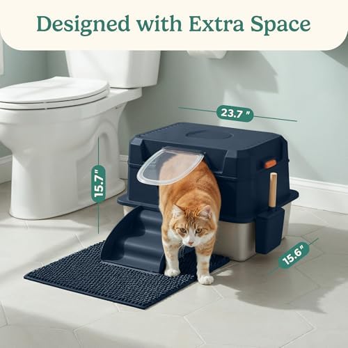 PetCove IronPaws Stainless Steel Enclosed Litter Box, XL Kit, 3 in 1 Design