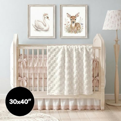 Americanflat 30x40 Jacquard Kids Throw Blanket - Soft and Breathable Mini Fleece Throw Blanket for Couch, Bed, Chair - Fleece Blankets Perfect for Home, Bedroom, Outdoor - Checkered Design in Cream