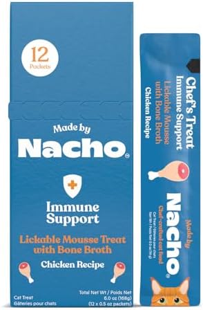 Made by Nacho Functional Mousse Sachets, Lickable Cat Treats, 12 Count with Bone Broth, 0.5 oz, No Grains, Corn, Wheat or Soy