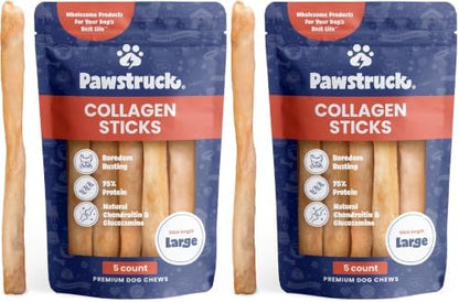 Pawstruck Natural Large 12" Beef Collagen Sticks for Dogs – Long-Lasting Rawhide Alternative, High Protein Treats with Chondroitin & Glucosamine – 10 Pack