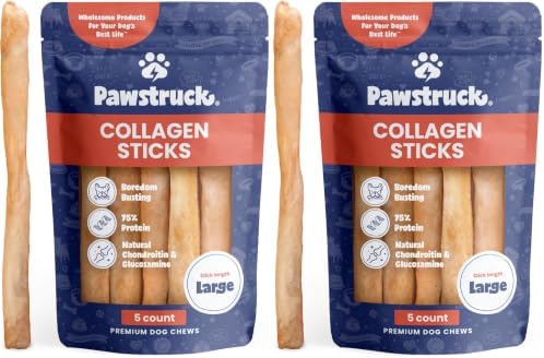 Pawstruck Natural Large 12" Beef Collagen Sticks for Dogs – Long-Lasting Rawhide Alternative, High Protein Treats with Chondroitin & Glucosamine – 10 Pack