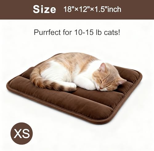 Dog Bed Mat, Reversible Dog Crate Pad with Washable Kennel Mat and Soft Foam, Flat Pet Bed for Dogs & Cats, for Crates Carriers & Travel (Dark Brown, 18" L*12" W*1.5" Th)