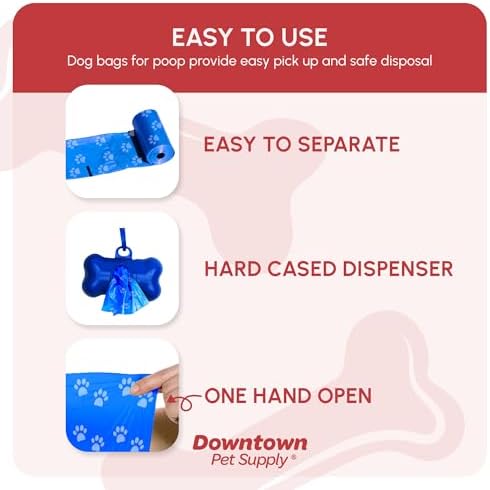 Downtown Pet Supply Poop Bags for Dogs with Dispenser, 1000 Count - Leak-Proof Dog Waste Bags and Bone-Shaped Dog Poop Bags Holder for Leash - Rainbow with Paw Prints, 12.5" x 8.5"