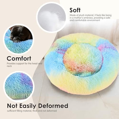 Hoewina Dog & Cat Bed, 20in Cat Beds for Indoor Cats (Rainbow)
