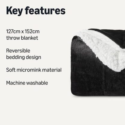 Amazon Basics Reversible Sherpa Throw Blanket, Warm, 50"x60", Black