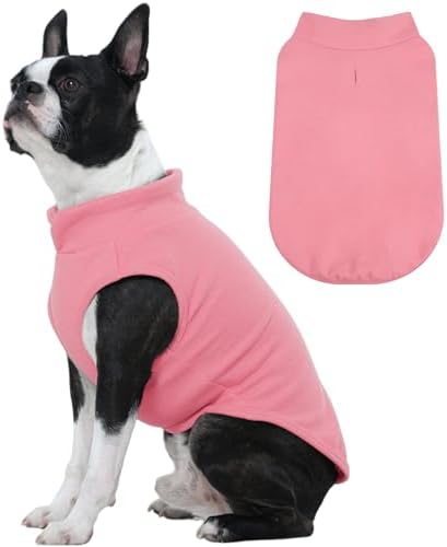 FUAMEY Dog Fleece Vest for Large Dogs,Warm Stretchy Dog Sweatshirts Pullover with Leash Hole Dogs Sweater Soft Pet Turtleneck Cozy Pet Vest Lightweight Sleeveless Pink L