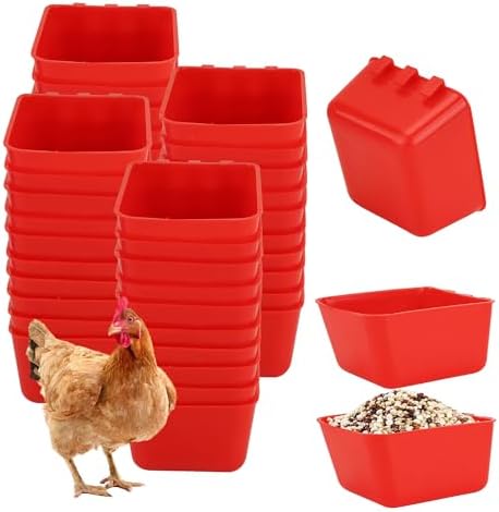 40 Pcs Cage Cups Chicken Feeder Cups 16 oz Hanging Bird Food Water Cups Bunny Cage Feeding Bowl Dish for Pet Parrot Rooster Parakeet Gamefowl Poultry Pigeon Wire Cage(Red)